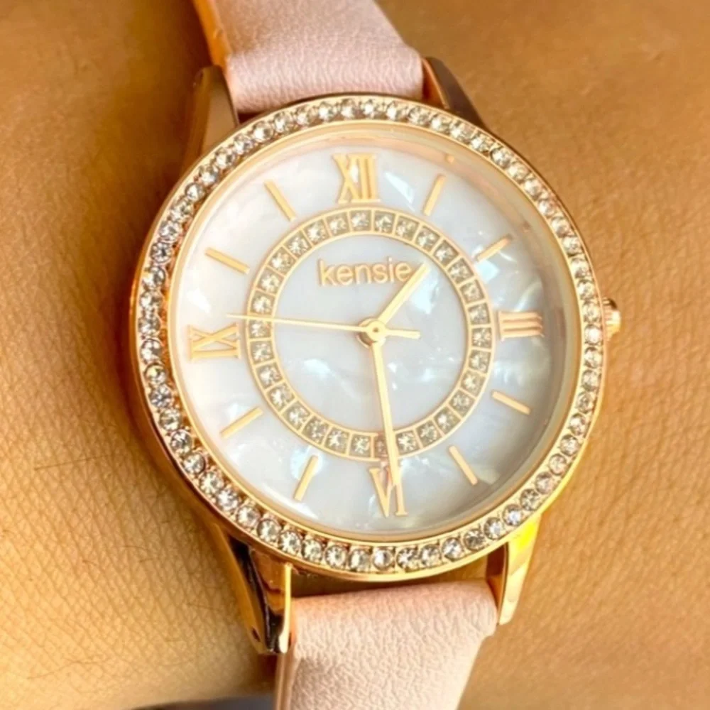 Kensie• Blush Pink & Rose Gold Crystal Watch